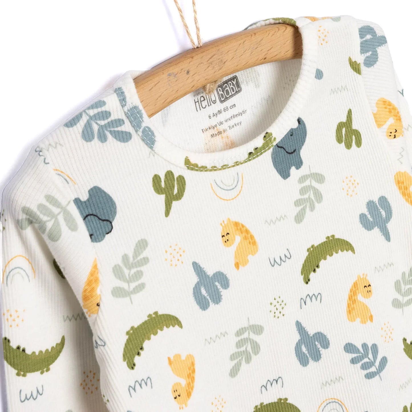 HelloBaby Baby Boy Elephant Printed Long Sleeve Pyjamas 2 pcs - Ecru