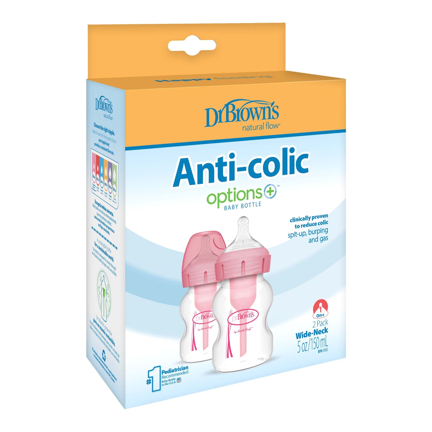 Dr Brown Options Plus Anti-Colic Bottles 150mls (Pink) - Pack of 2