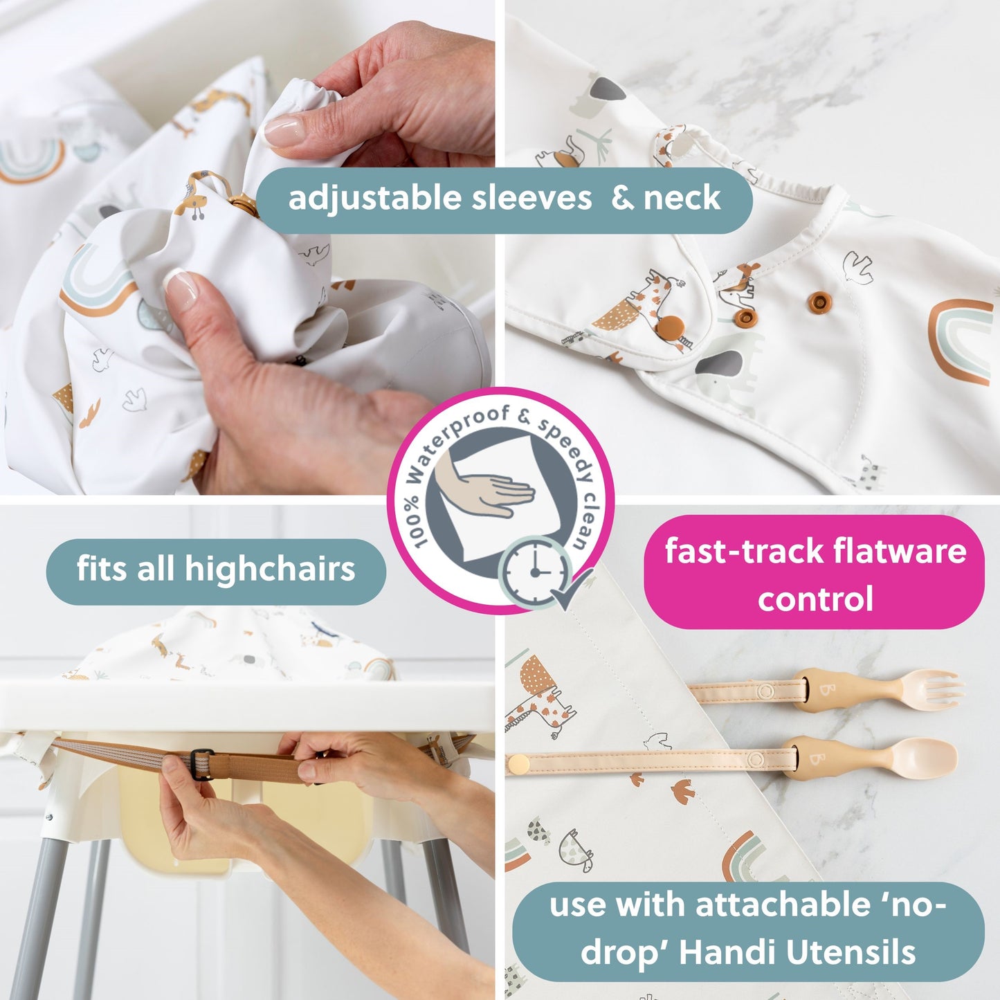 Bibado Coverall Weaning Bib (Available in Botanical Bunnies/Chasing Rainbows/George Pig/Peppa Pig/Serengeti Spaghetti)