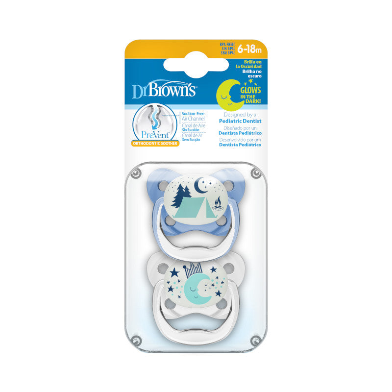 Dr Brown PreVent Butterfly Stage 2 Glow In Dark Soother (Boy) - Pack of 2