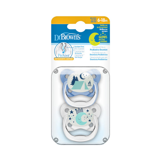 Dr Brown PreVent Butterfly Stage 2 Glow In Dark Soother (Boy) - Pack of 2