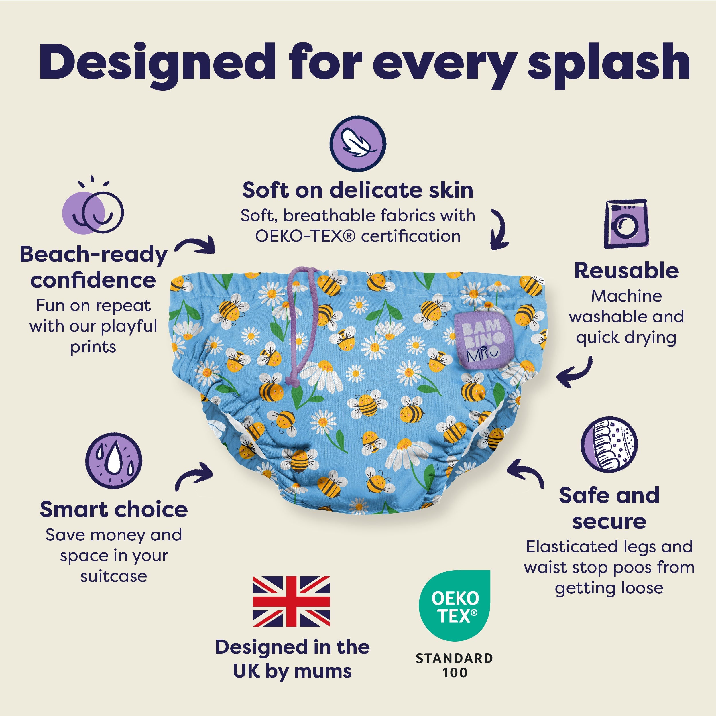 Reusable Swim Nappy in Busy Bees