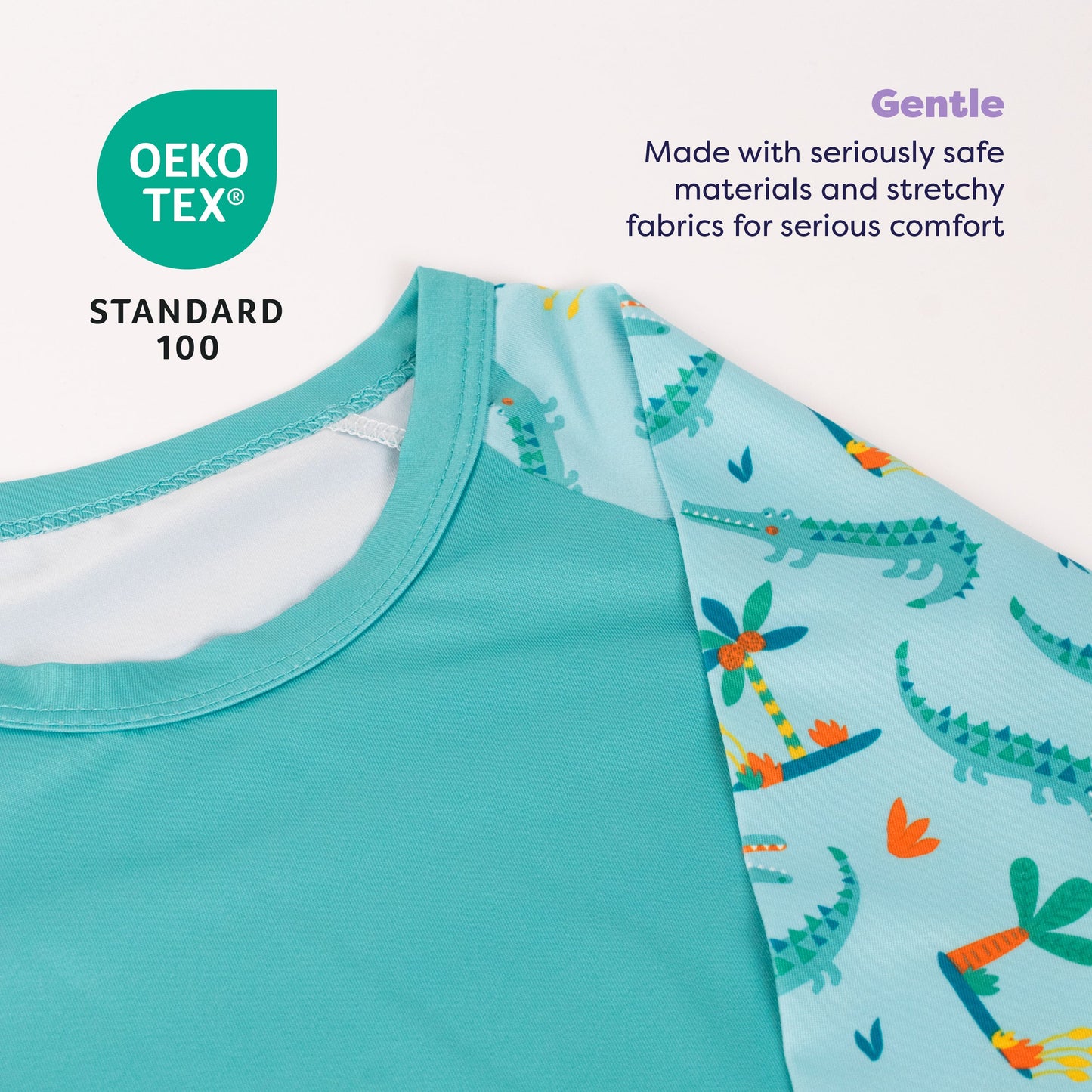 3 Piece Baby Swim Set with Swim Nappy, Swim top and Swim Hat in Crafty Croc