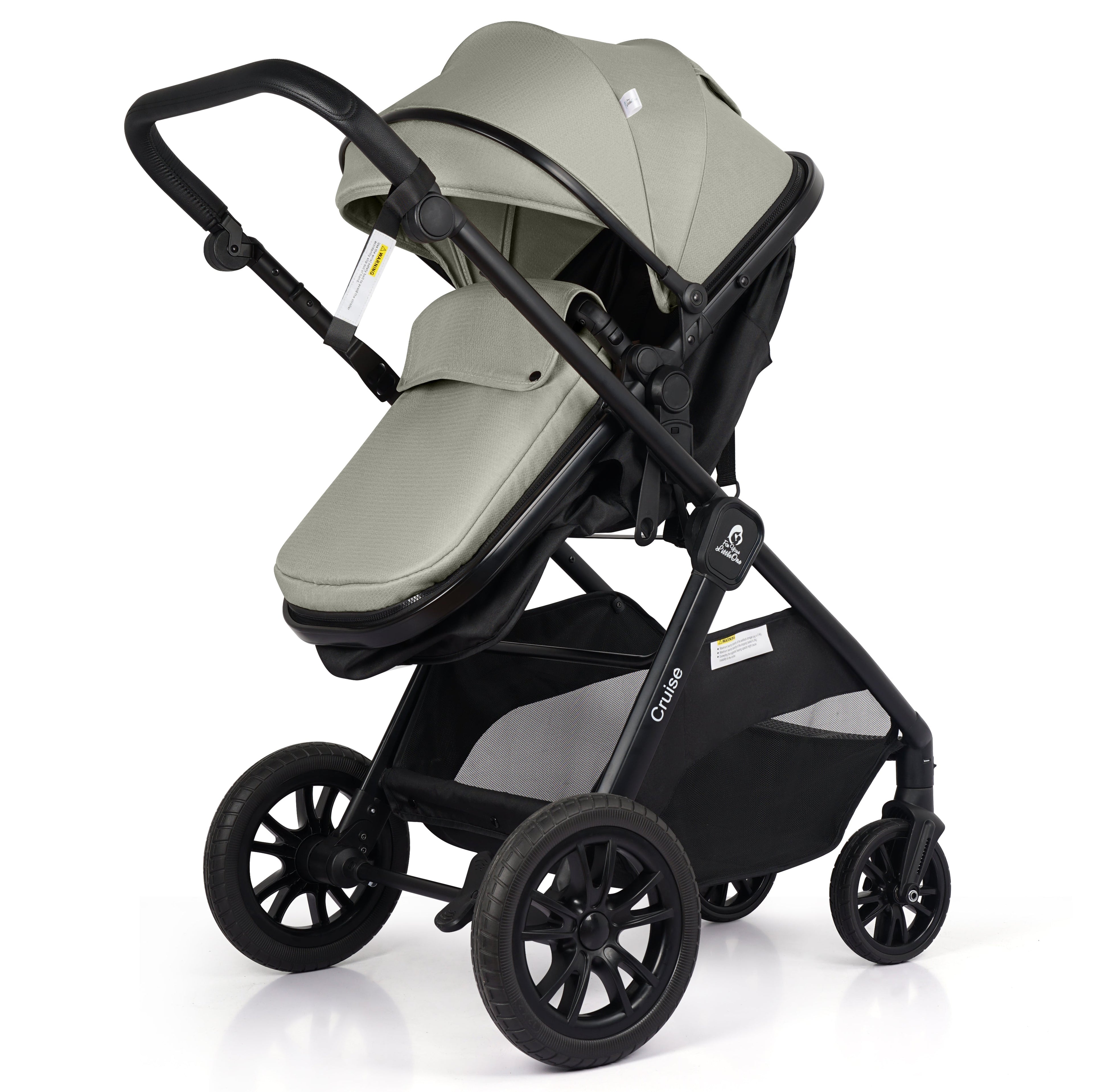 For Your Little One Cruise 3 In 1 Travel System With Car Seat And ISOFIX Base - Pebble Sage (Free Cupholder And Seat Liner Included!)