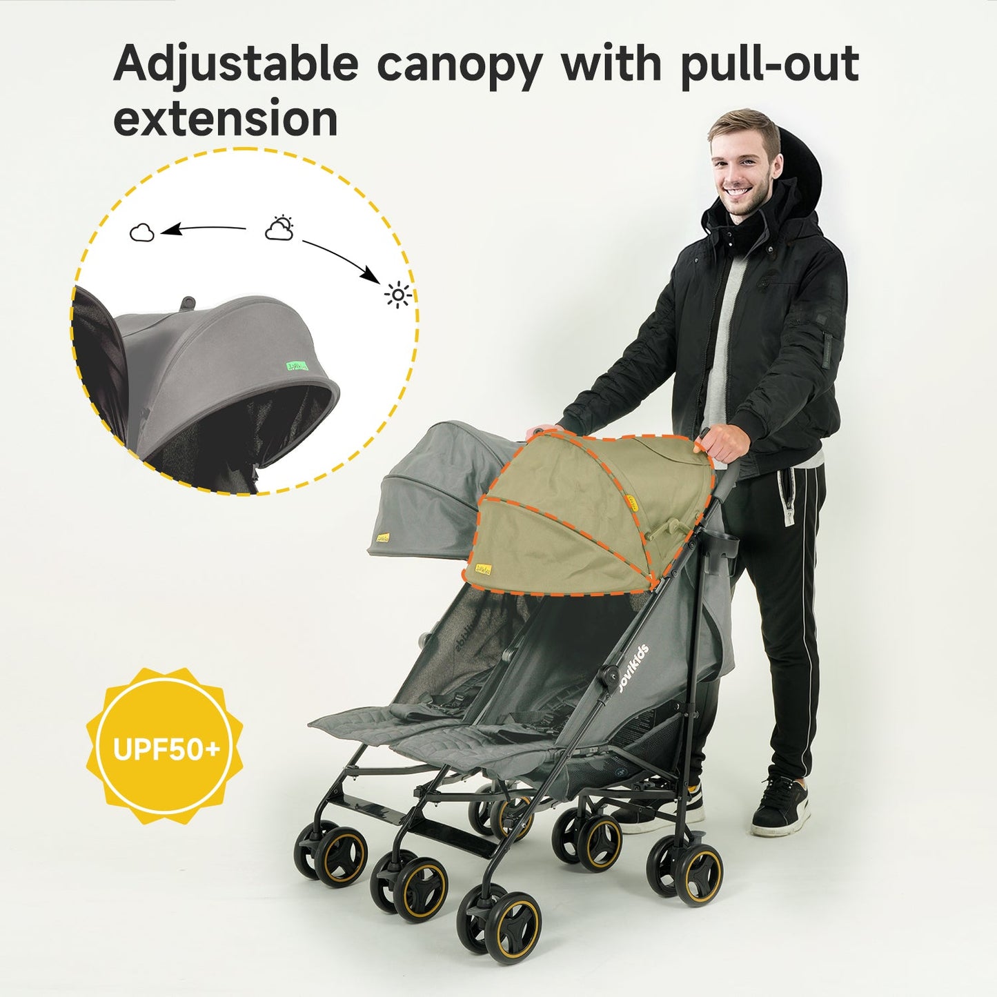 Jovikids Ezra Twin Double Stroller - Grey