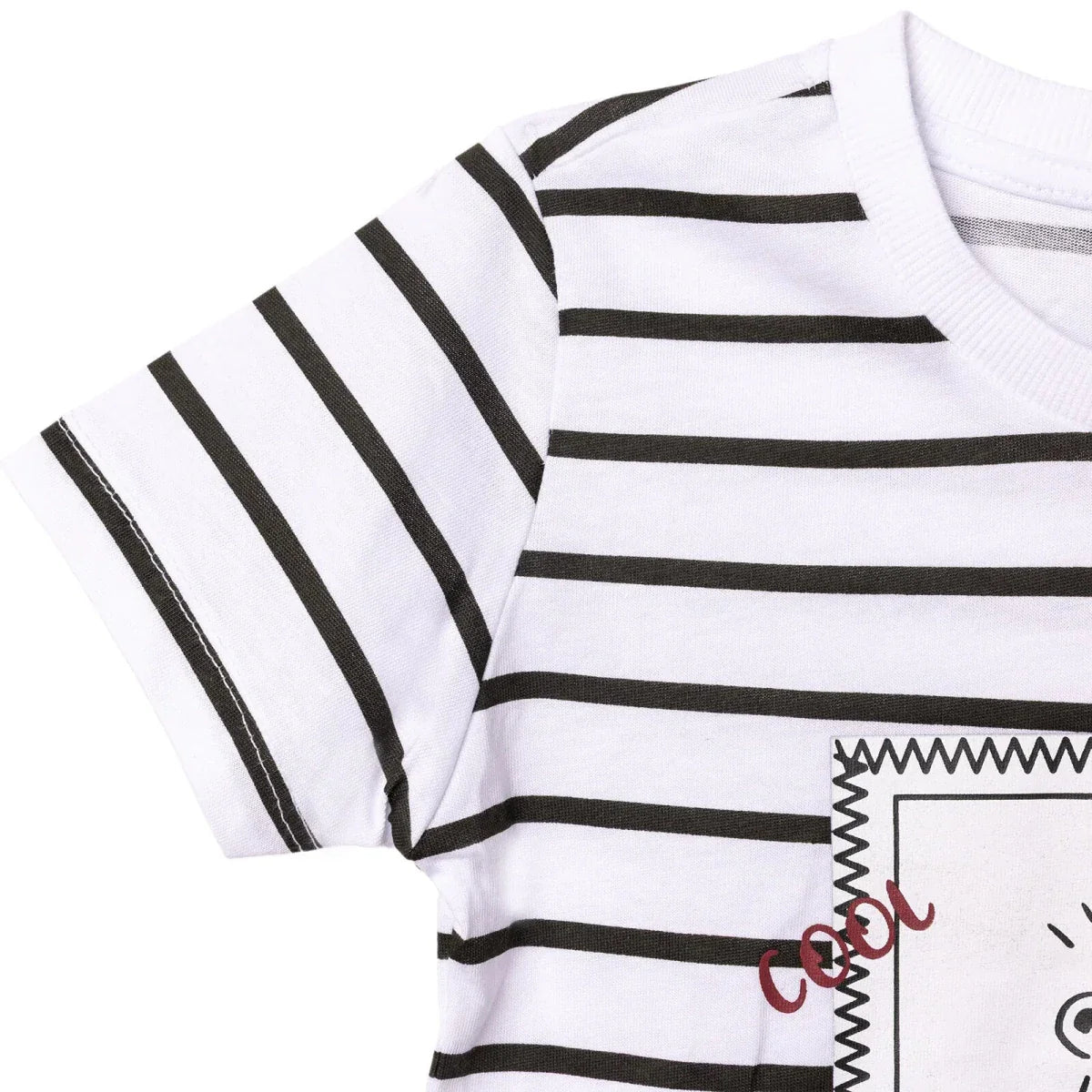 HelloBaby Boys T-shirt Bear Print Cool Boy Crew Neck Short Sleeve - Ecru