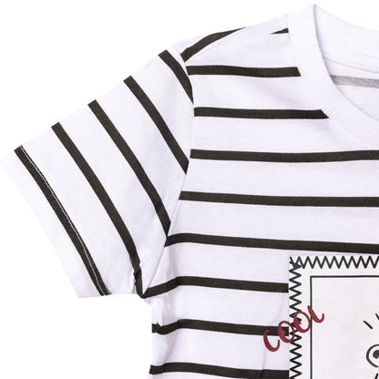 HelloBaby Boys T-shirt Bear Print Cool Boy Crew Neck Short Sleeve - Ecru