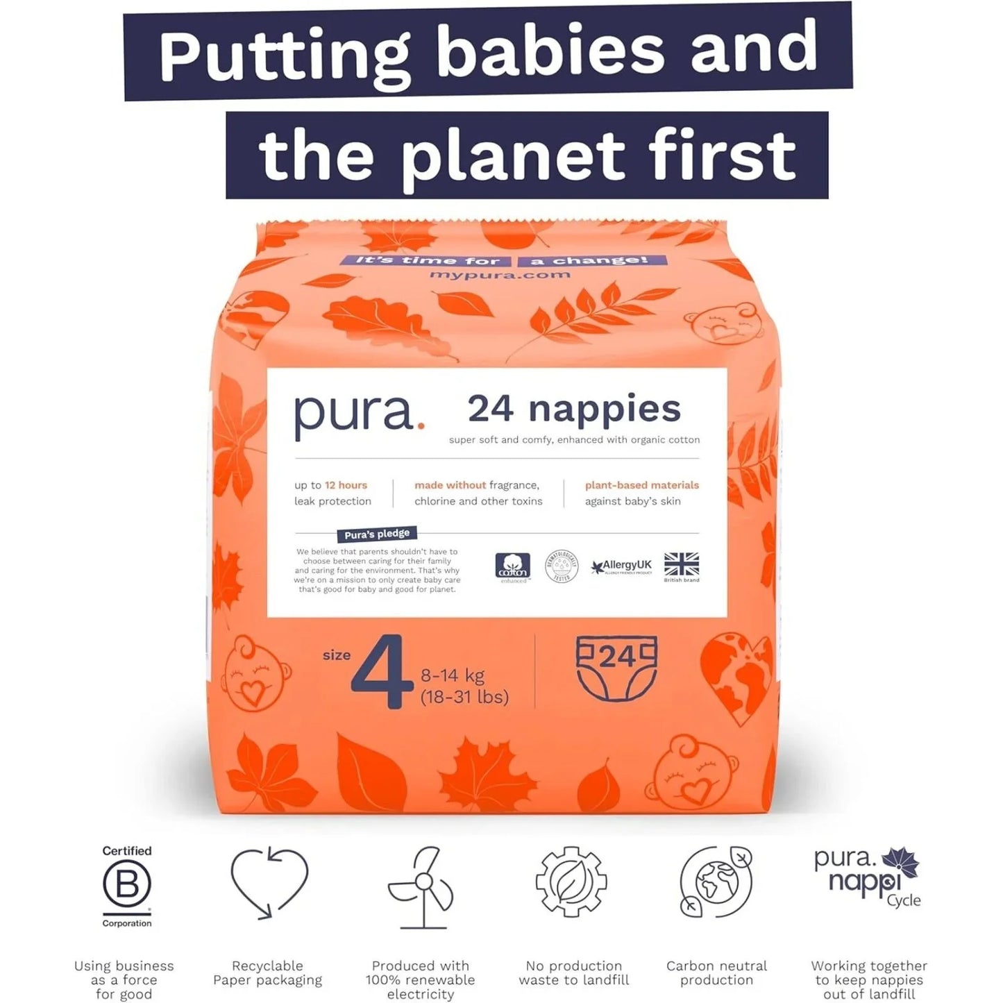 Pura Eco Nappy Size 4 - 24 nappies