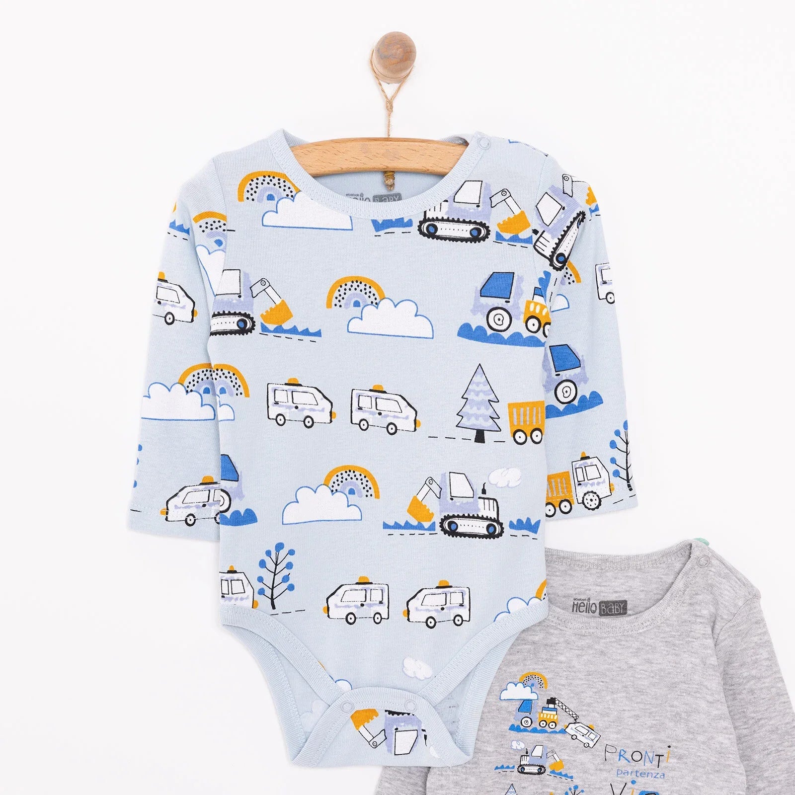 HelloBaby Boy 2-Pack Long Sleeve Bodysuit - Blue