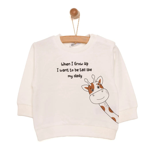 HelloBaby Baby Boy Basic Giraffe Printed Sweatshirt - Ecru