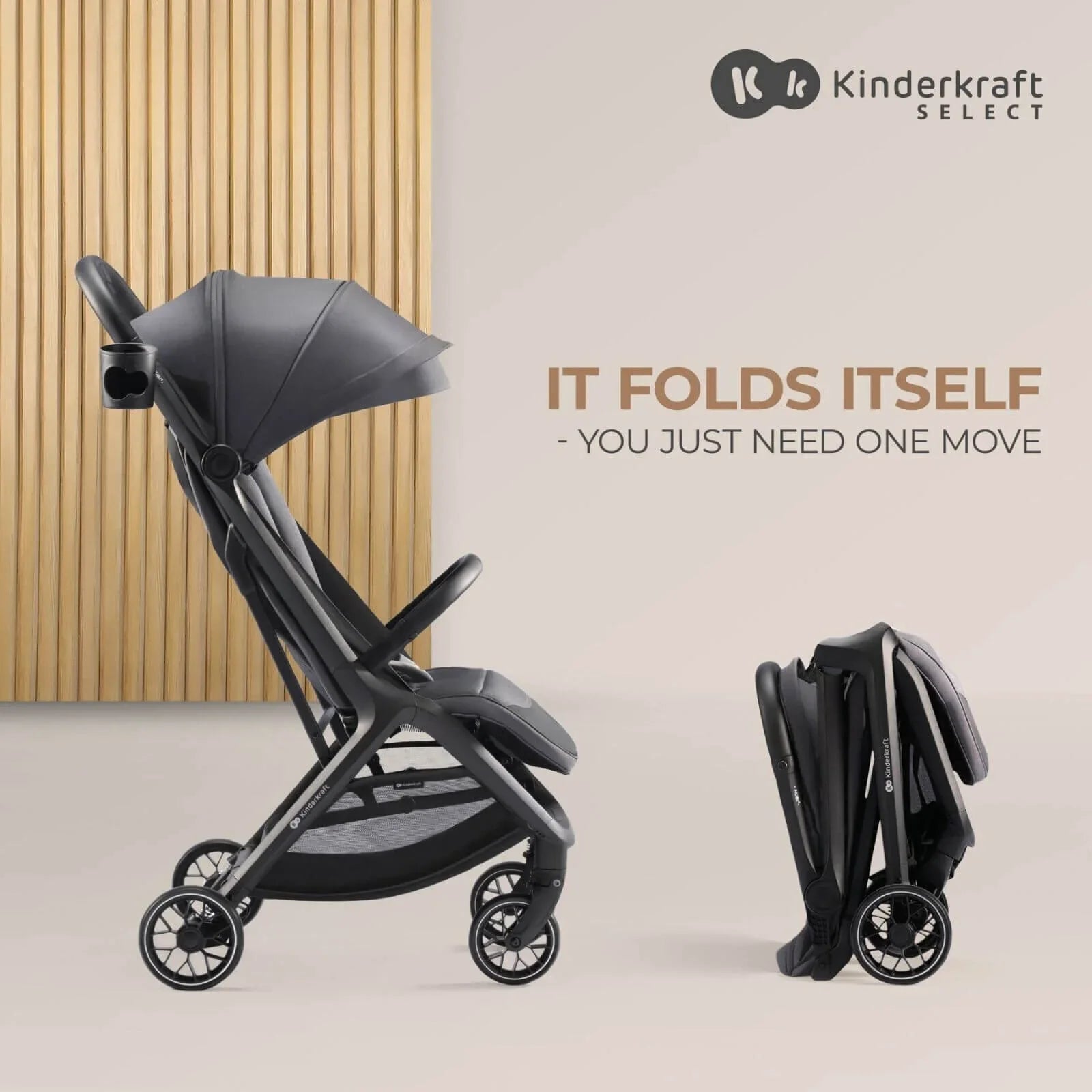 Kinderkraft Nubi 2 Auto-Folding Pushchair - Cloudy Grey