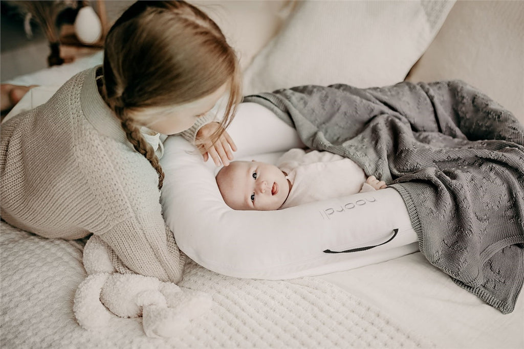 Noordi 2in1 Deluxe Baby Nest & Maternity Pillow with Silver-Ion Cotton, White