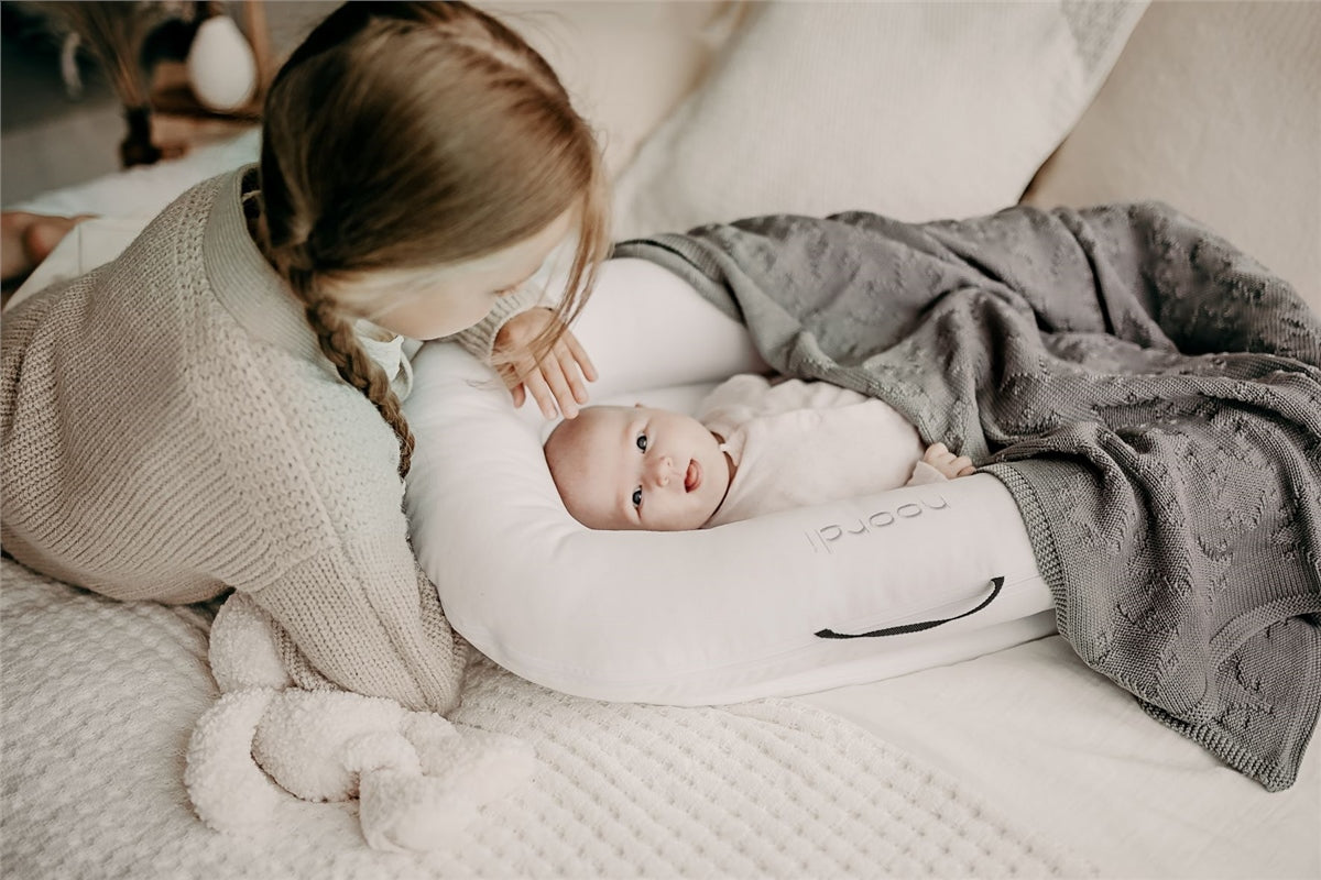 Noordi 2in1 Deluxe Baby Nest & Maternity Pillow with Silver-Ion Cotton, White