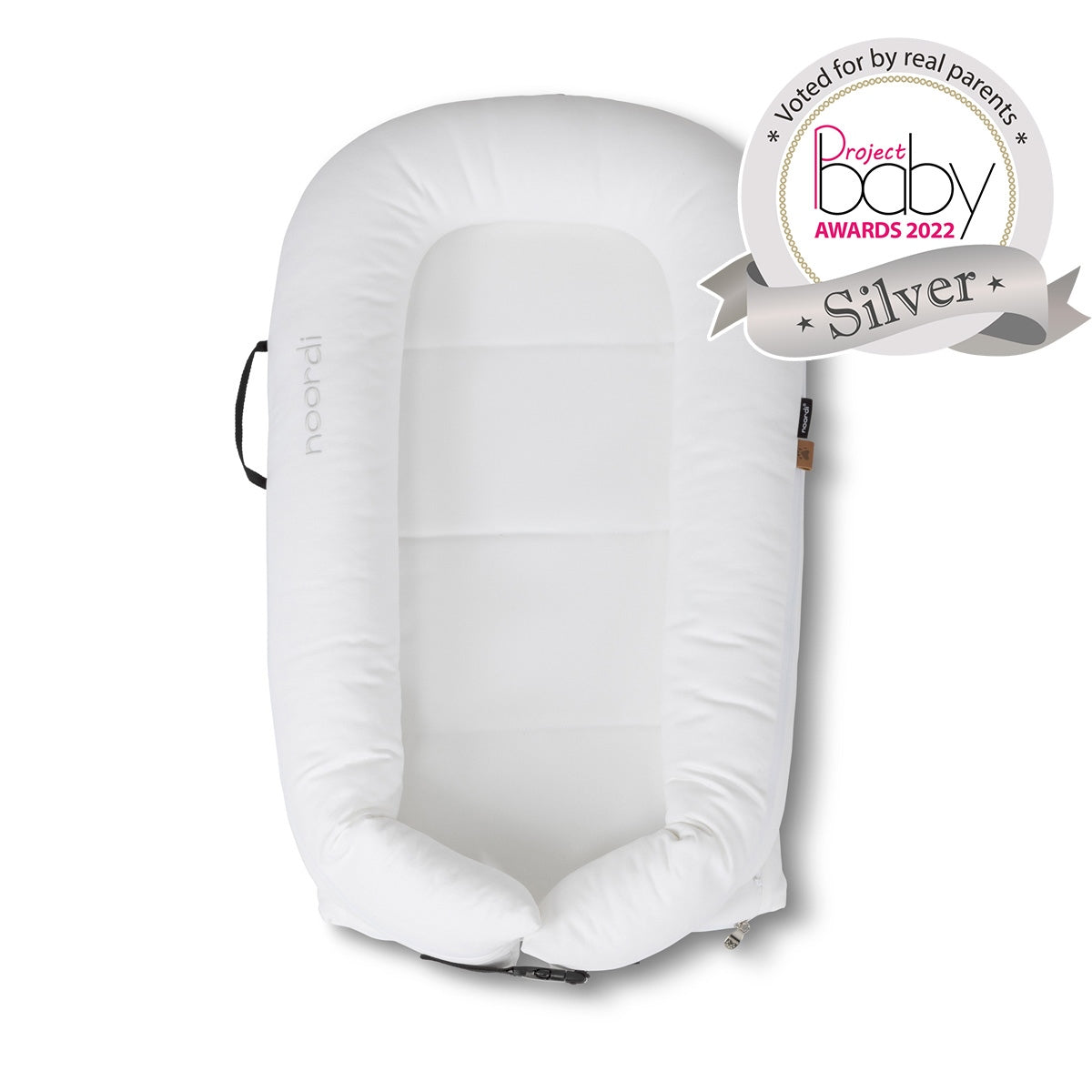 Noordi 2in1 Deluxe Baby Nest & Maternity Pillow with Silver-Ion Cotton, White