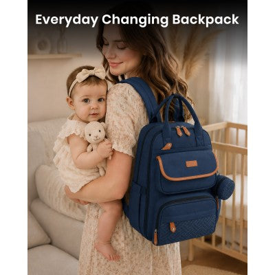 Kono Baby Changing Backpack With Changing Mat & Pacifier Pouch (Navy Blue) - BCK2615NY
