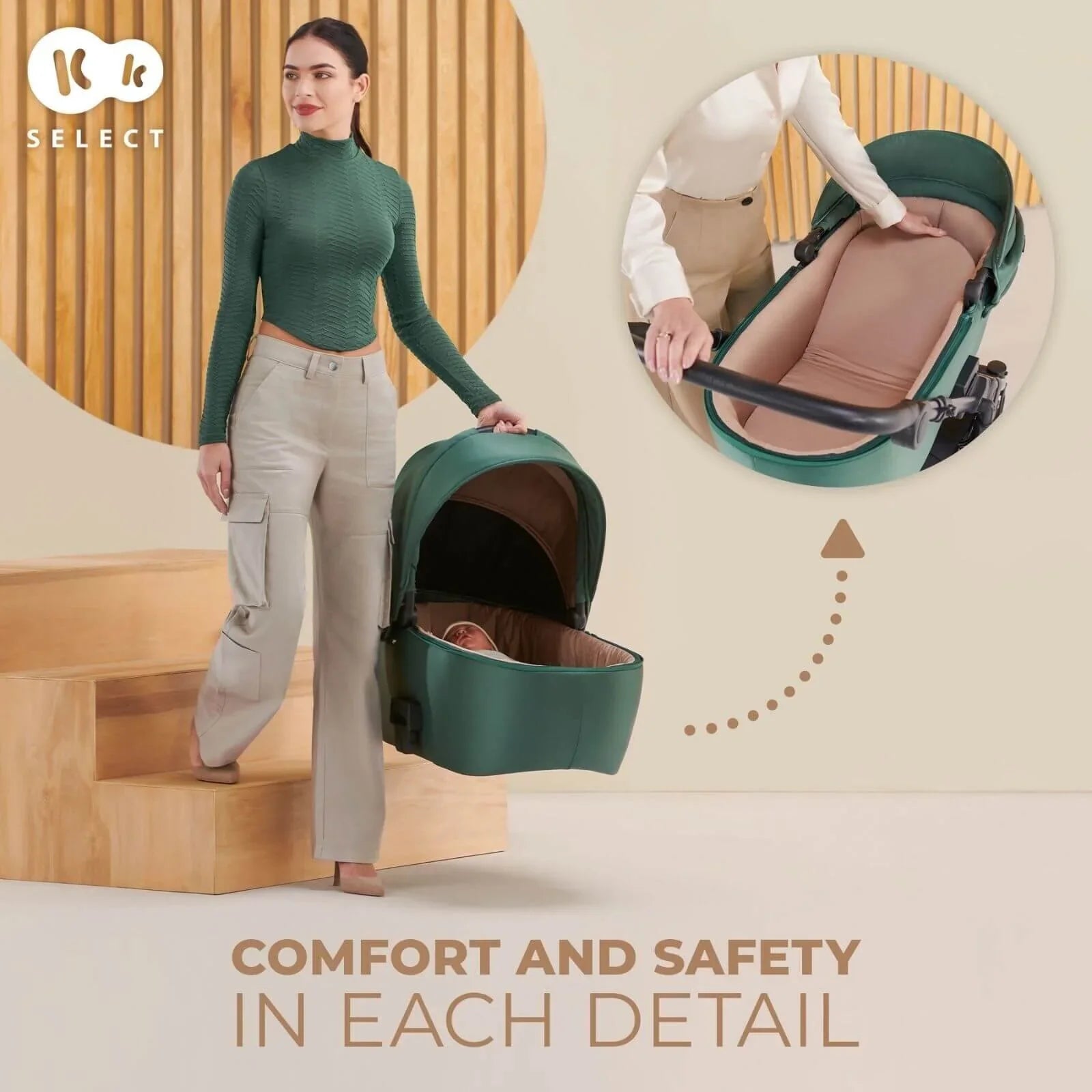 Kinderkraft 3-in-1 Mink Pro Prime 2 Travel System with Car Seat - Dark Green