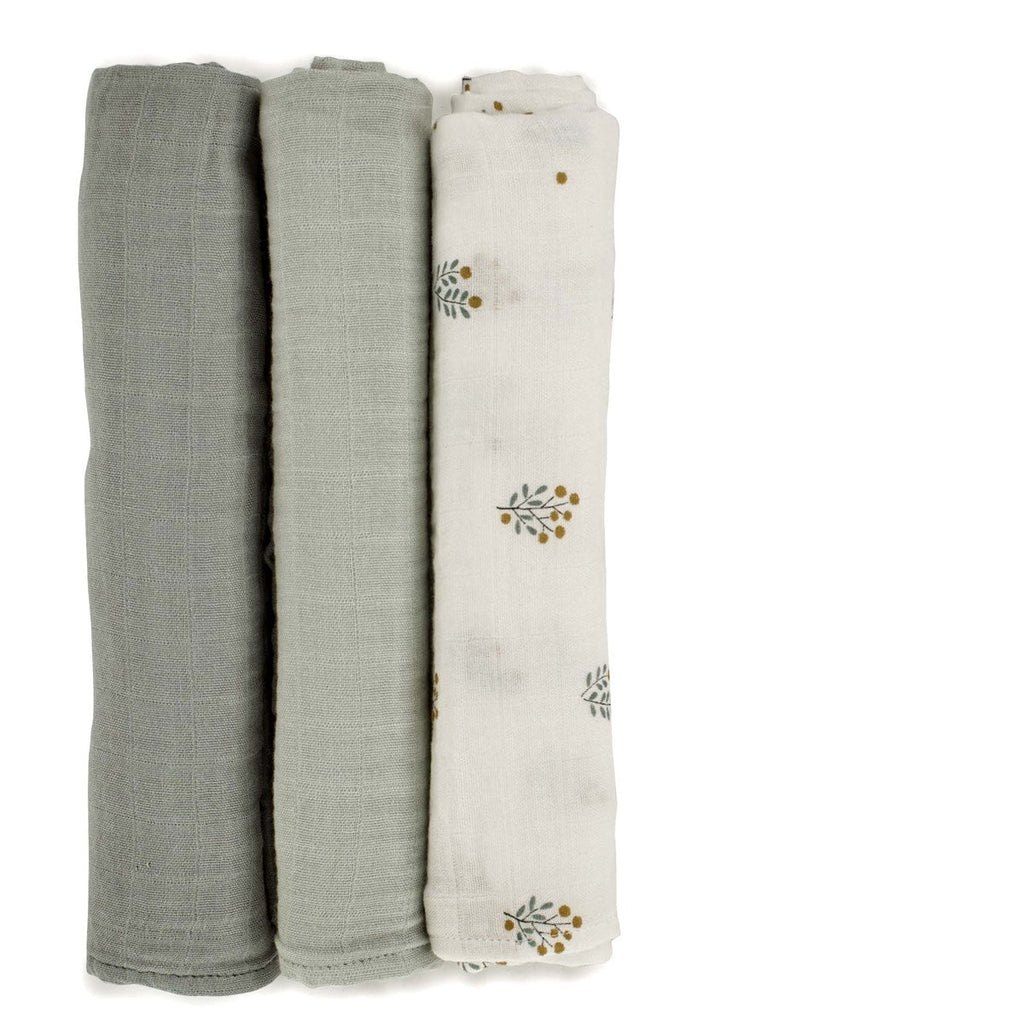 Large Bamboo Muslin Cloths For Baby, 80 x 80 cm (3-Pack), Botanic