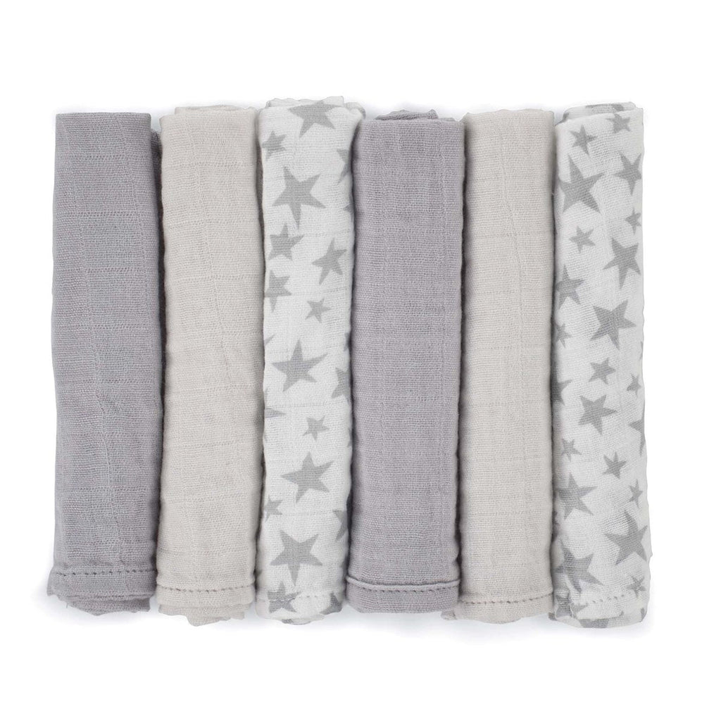 Bamboo Muslin Cloths For Baby 35 x 35 cm (6-Pack), Star