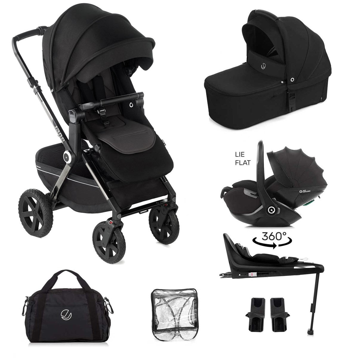 Jane Crosslight-3 Trio Kombibaby 360 Lie-Flat Car Seat Travel System, Special Edition Silver Shadow