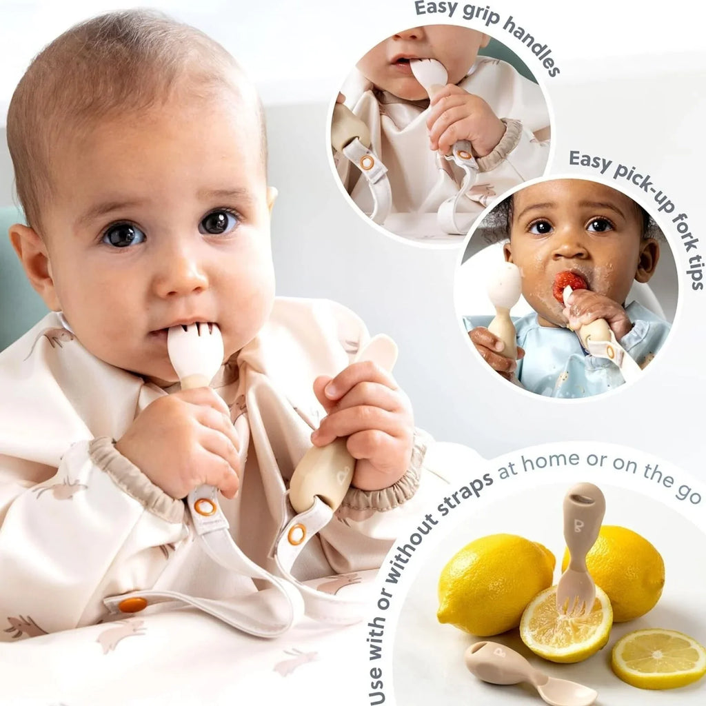 Bibado Handi Cutlery Attachable Weaning Cutlery Set 6+ months Pack of 2 - Fawn