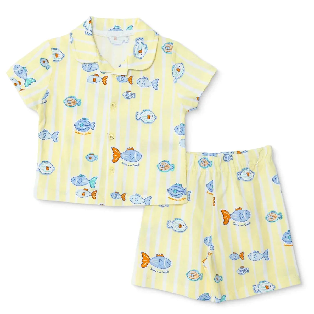 HelloBaby Boys Pyjamas Set Animal with Buttons Short Sleeve - Yellow