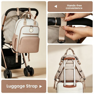 Miss Lulu Baby Changing Backpack (Khaki & White) - BCM2532KH/WH