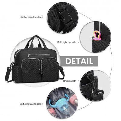 Black Functional Baby Changing Shoulder Bag With Changing Mat