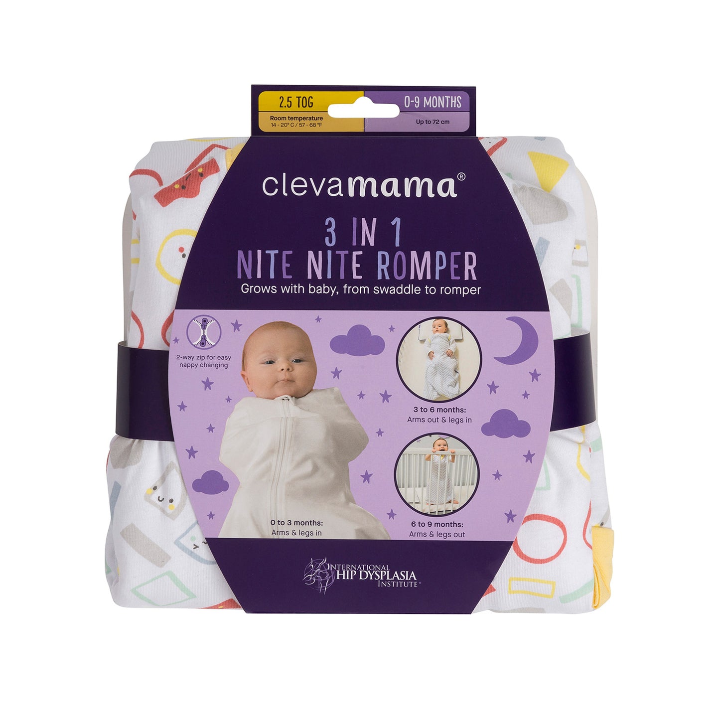 Clevamama 3 in 1 Nite Nite Romper & Sleep Bag - 2.5Tog (0-9 months)