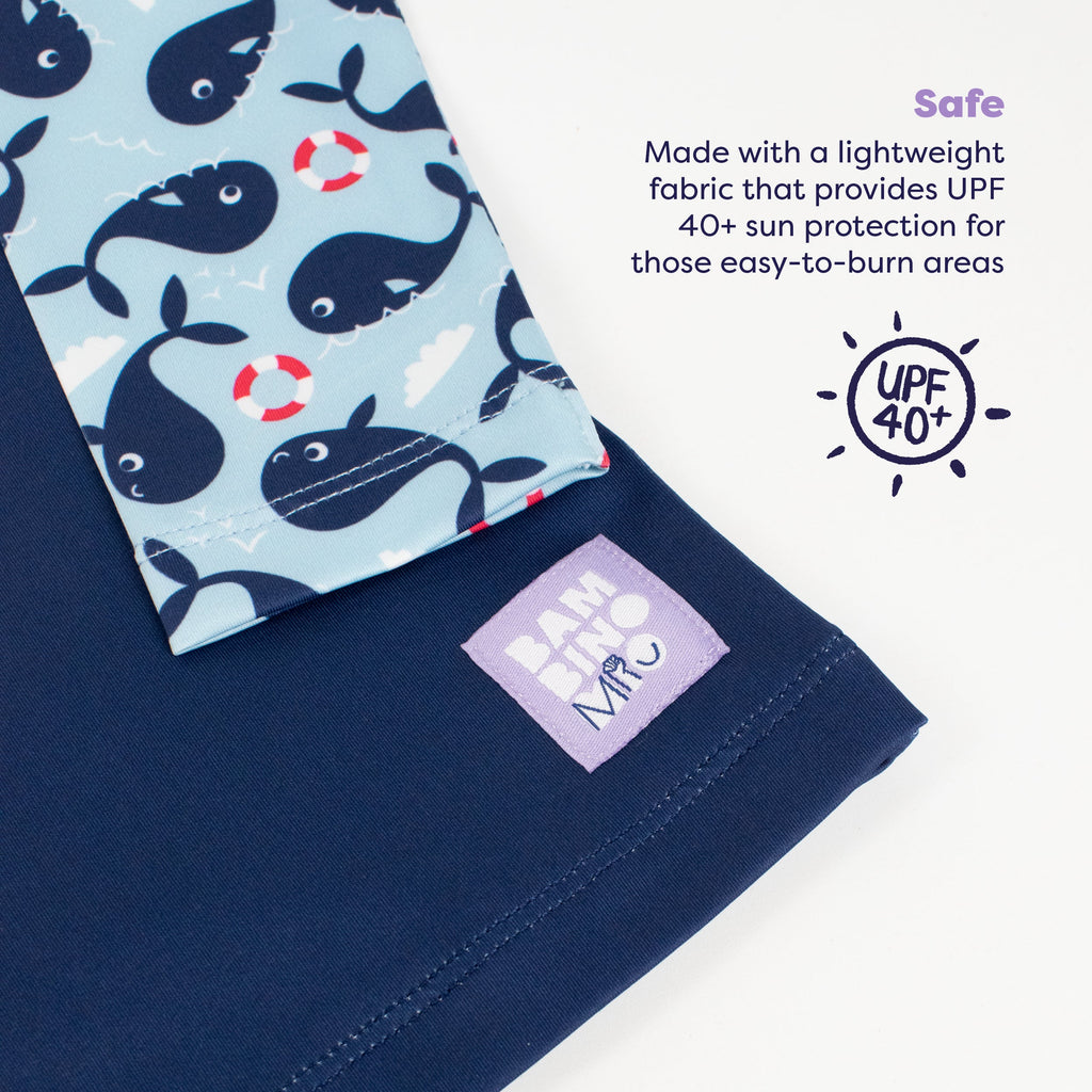 UPF 40+ Soft and Gentle Protective Swim Rash Vest in Blue Whale