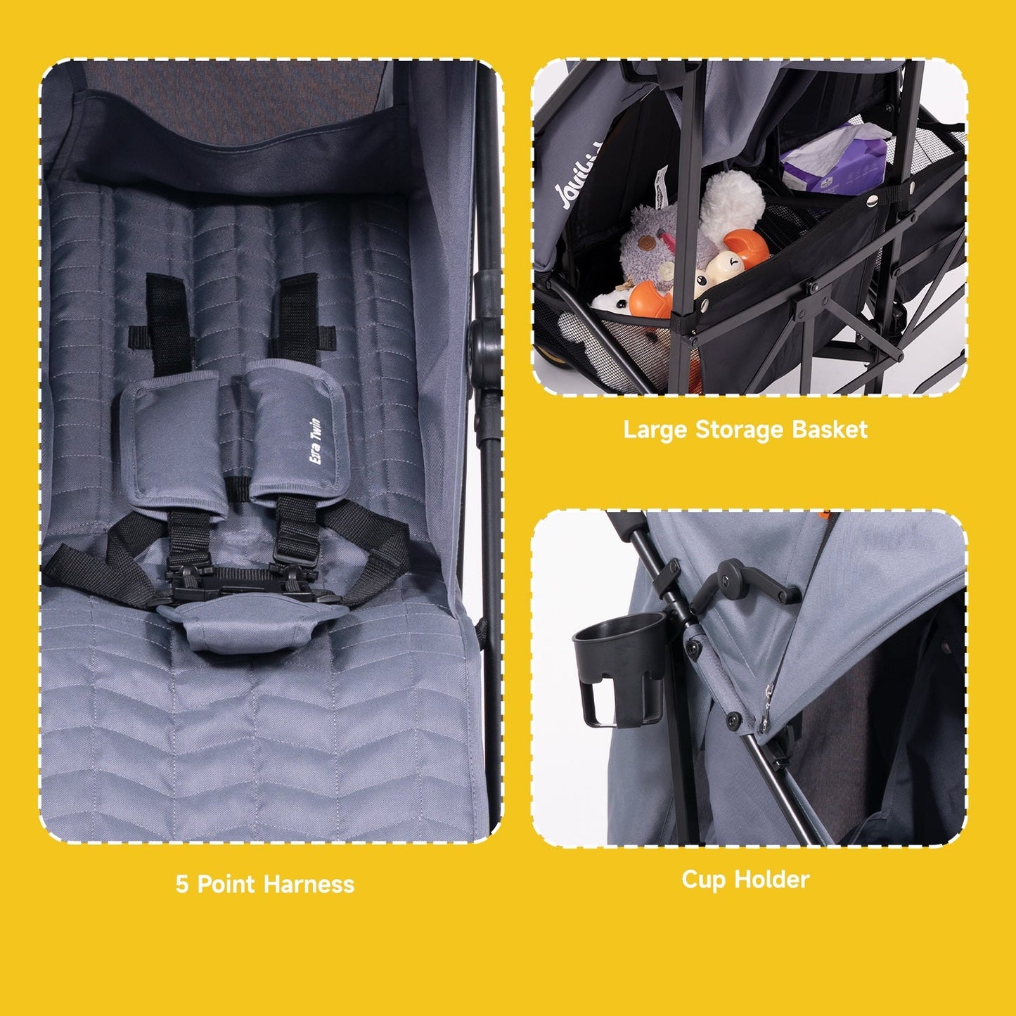 Jovikids Ezra Twin Double Stroller - Grey