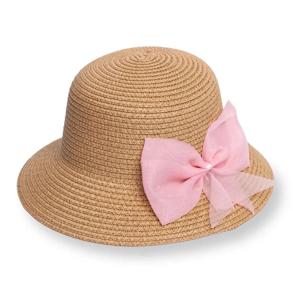 HelloBaby Ribbon Trim Straw Bucket Hat (12 Months to 1-4 Years) - Ecru