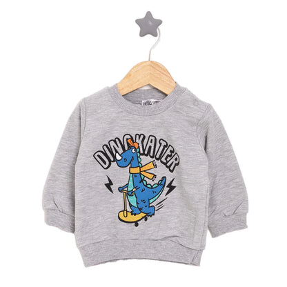 HelloBaby Basic Low Raised Dinokater Printed Sweatshirt - Grey Melange