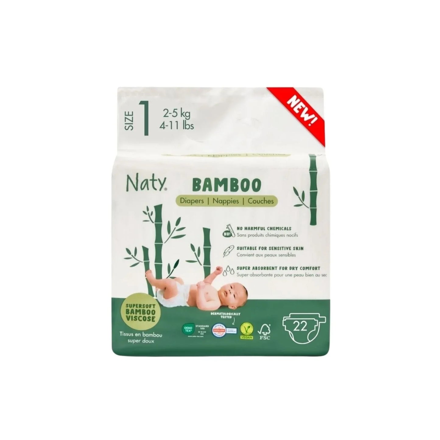 Naty Bamboo Viscose Baby Nappies Size 1 - 22 nappies