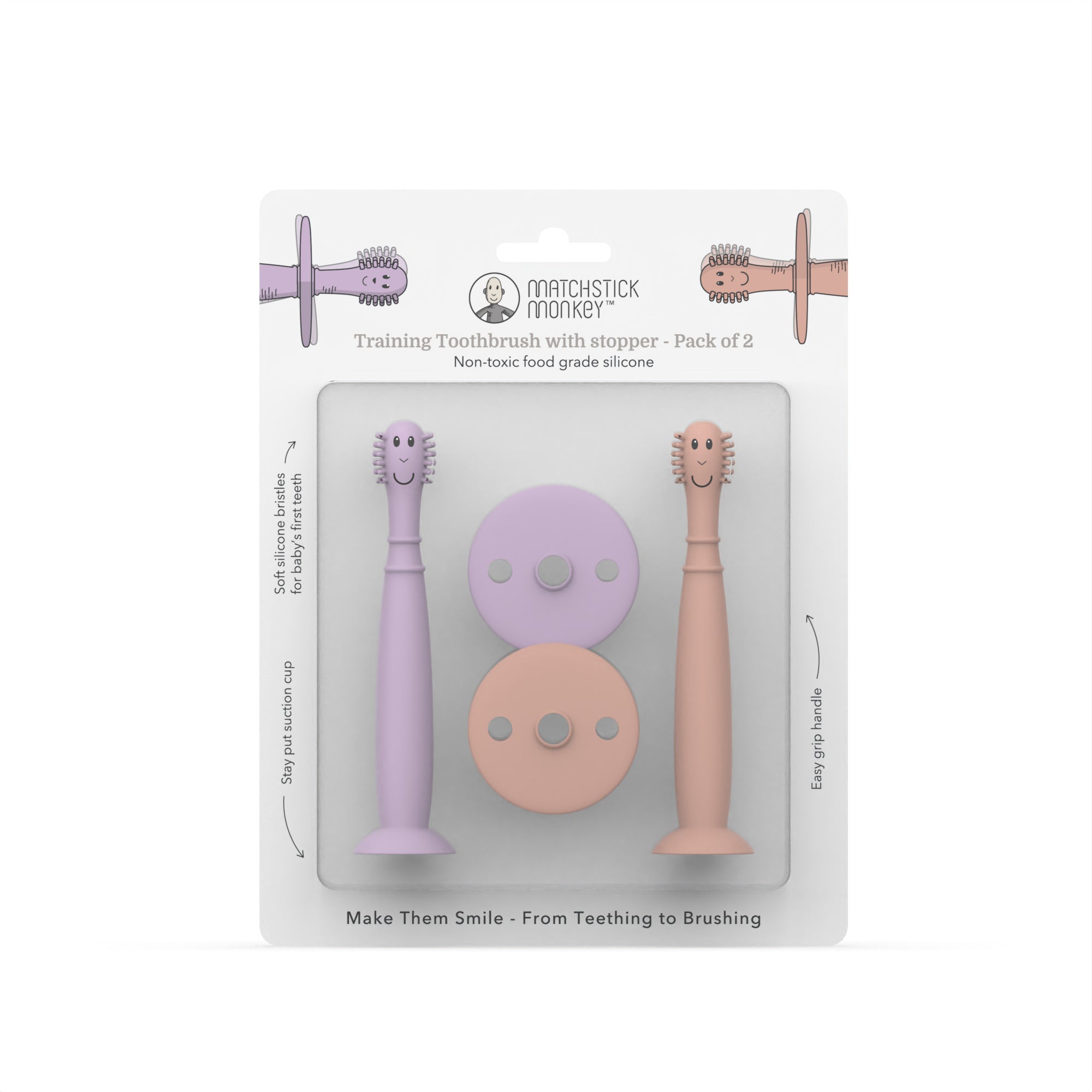 Matchstick Monkey Training Toothbrush (Dusty Pink/Lilac) - Pack of 2