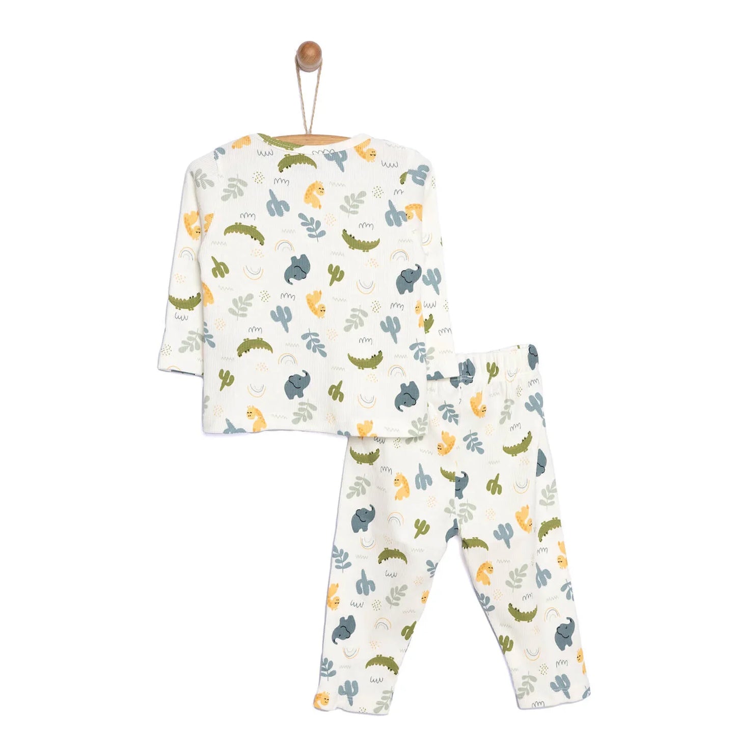 HelloBaby Baby Boy Elephant Printed Long Sleeve Pyjamas 2 pcs - Ecru
