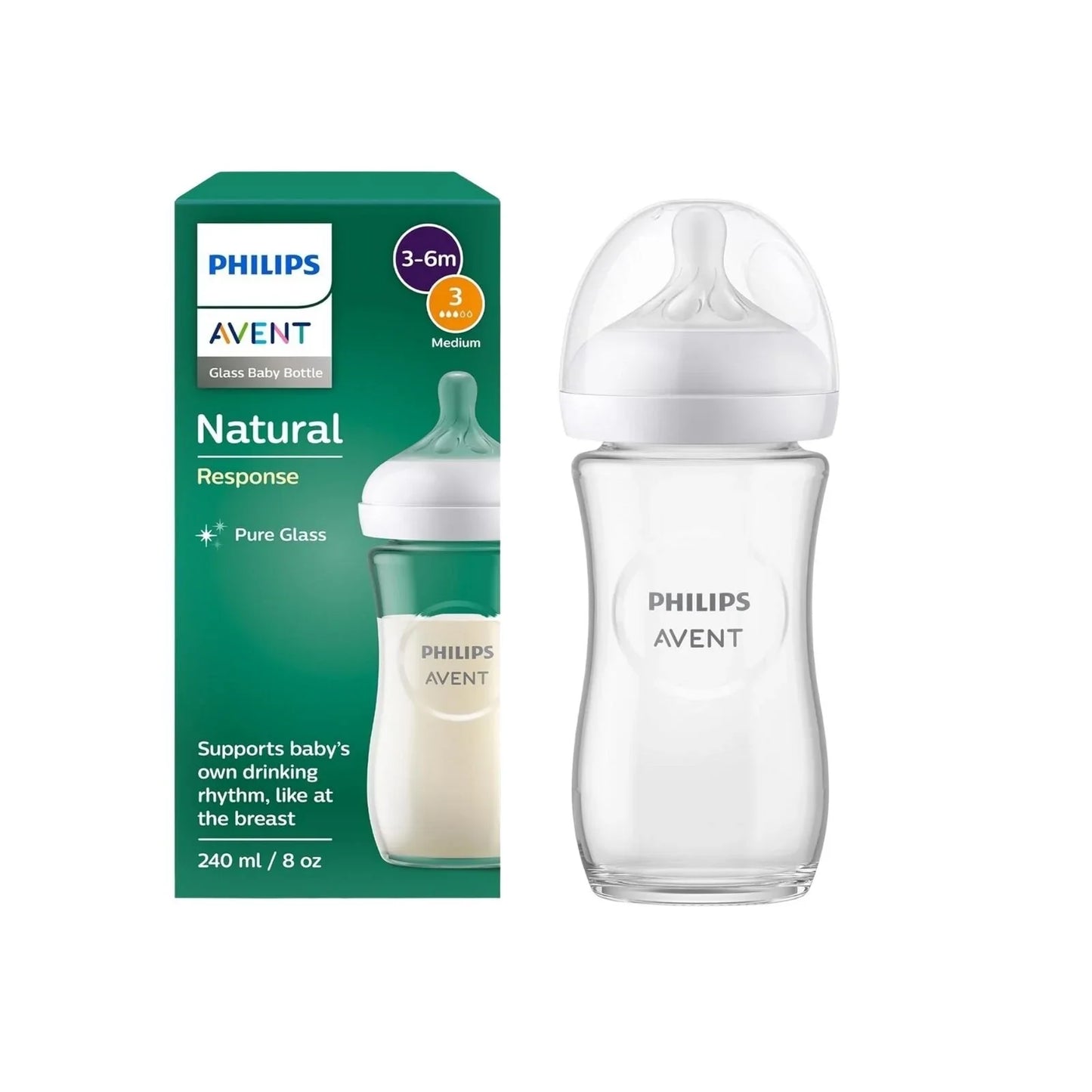 Philips Avent Natural Response Glass Bottle 3-6 months 240ml