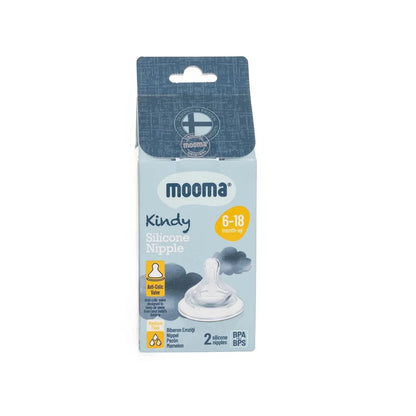 Mooma Kindy Silicone Teats Medium Flow 6-18 months Pack of 2
