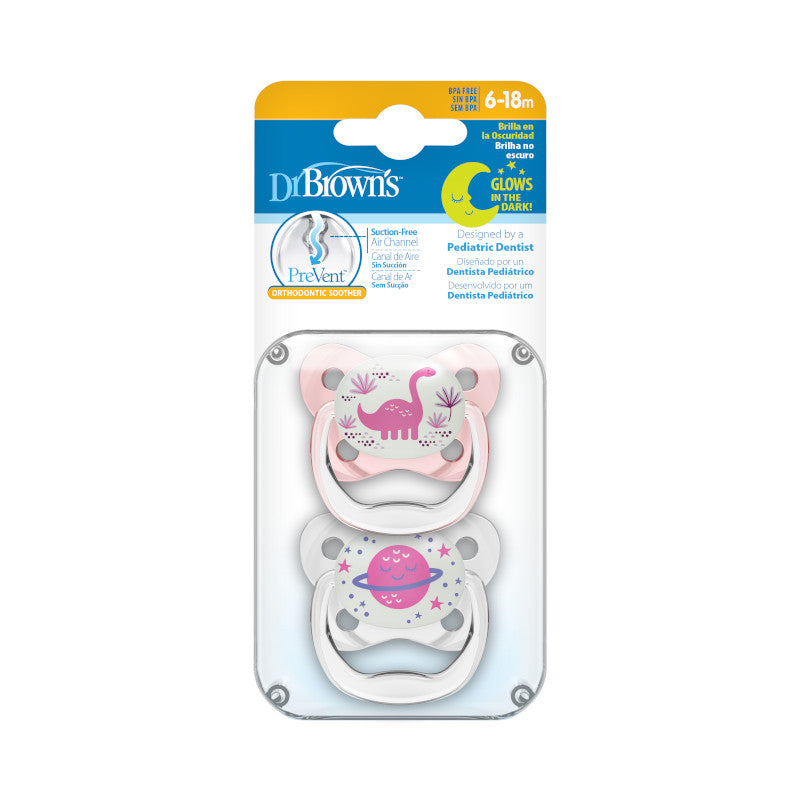 Dr Brown PreVent Butterfly Stage 2 Glow In Dark Soother (Girl) - Pack of 2