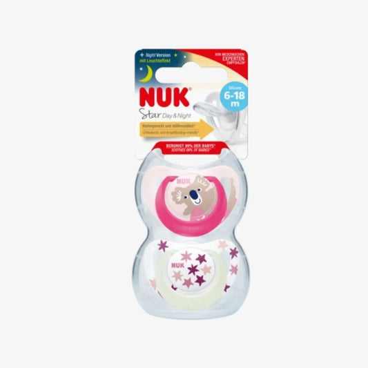 NUK Star Day & Night Soother 6-18 months Pack of 2 - Pink