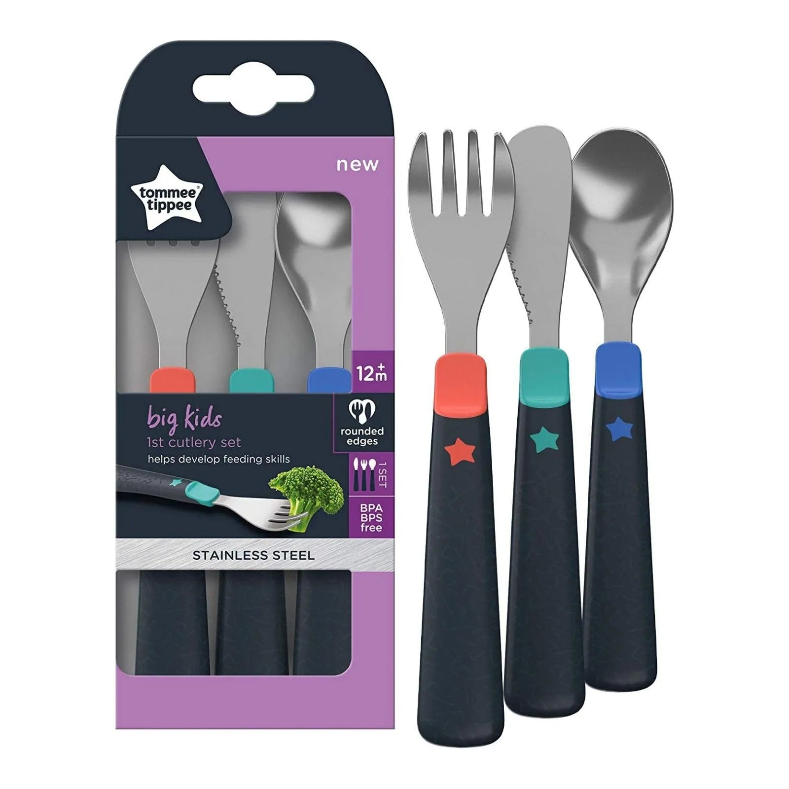 Tommee Tippee Big Kids Stainless Steel First Cutlery Set 12+ months