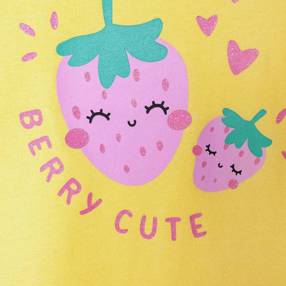 HelloBaby Girls T-shirt Strawberry Print Crew Neck Short Sleeve - Yellow