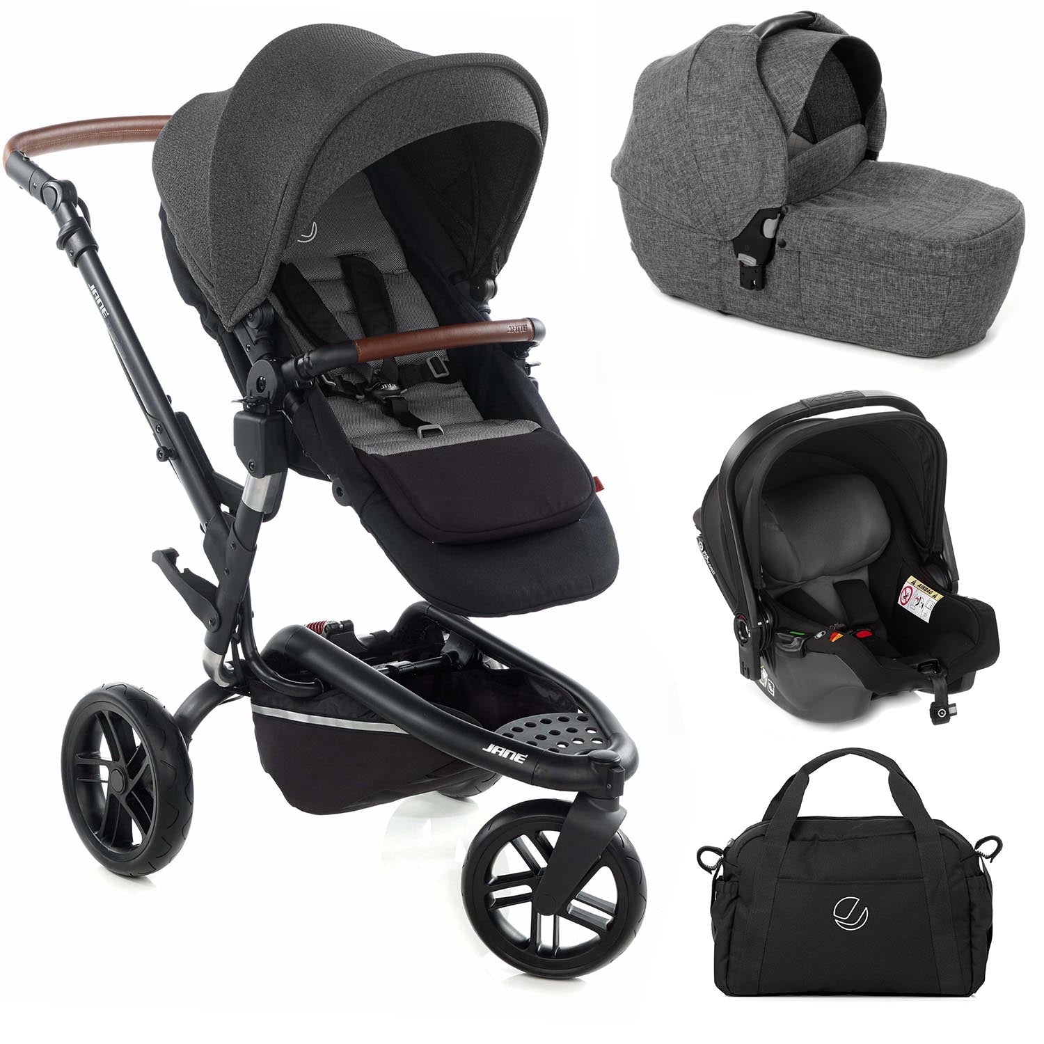 Jané Trider + Transporter Plus Carrycot, Black & Grey