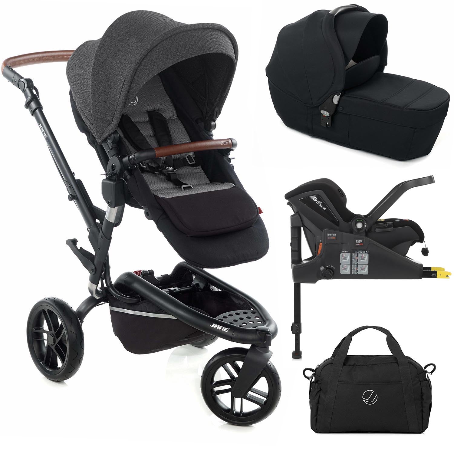 Jané Trider + Transporter Plus Carrycot, Cold Black