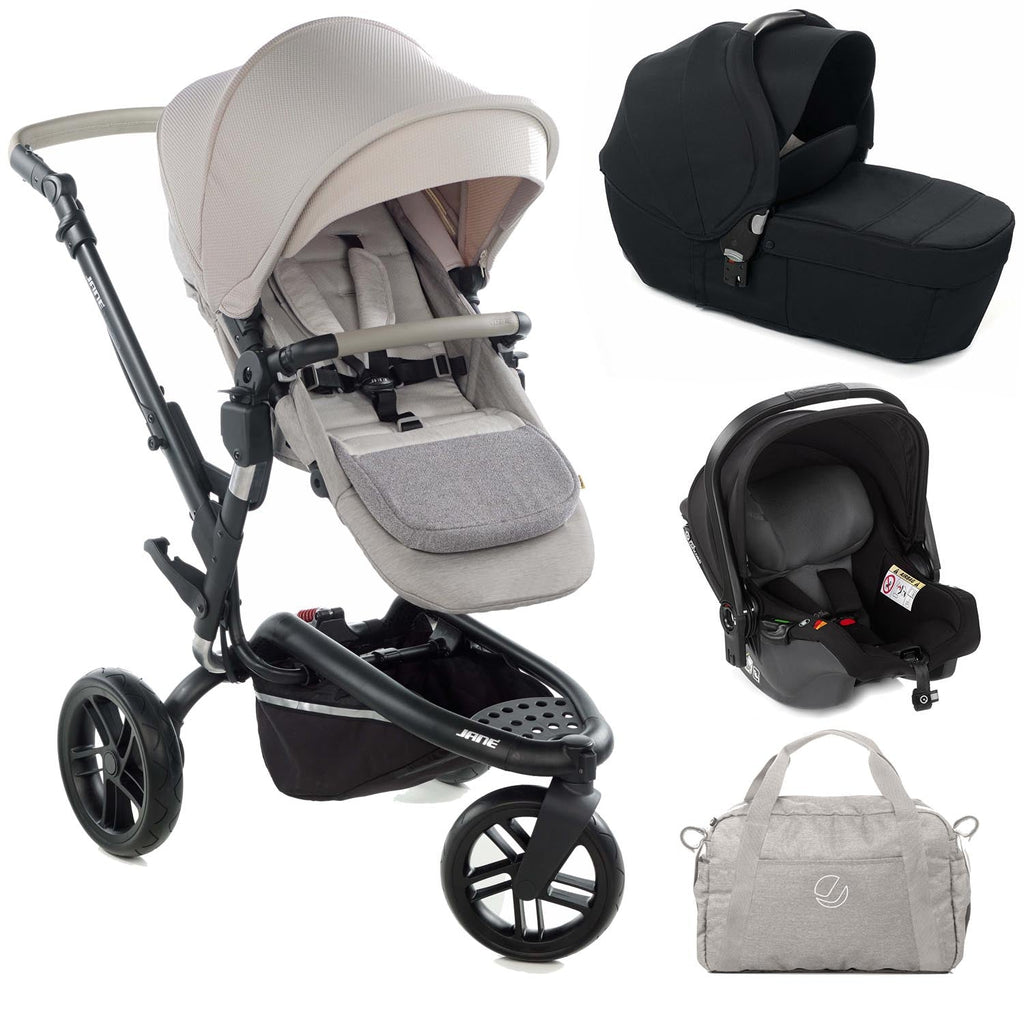 Jané Trider Travel System Bundle with Transporter Plus & Koos R1 i-Size Car Seat, Sand