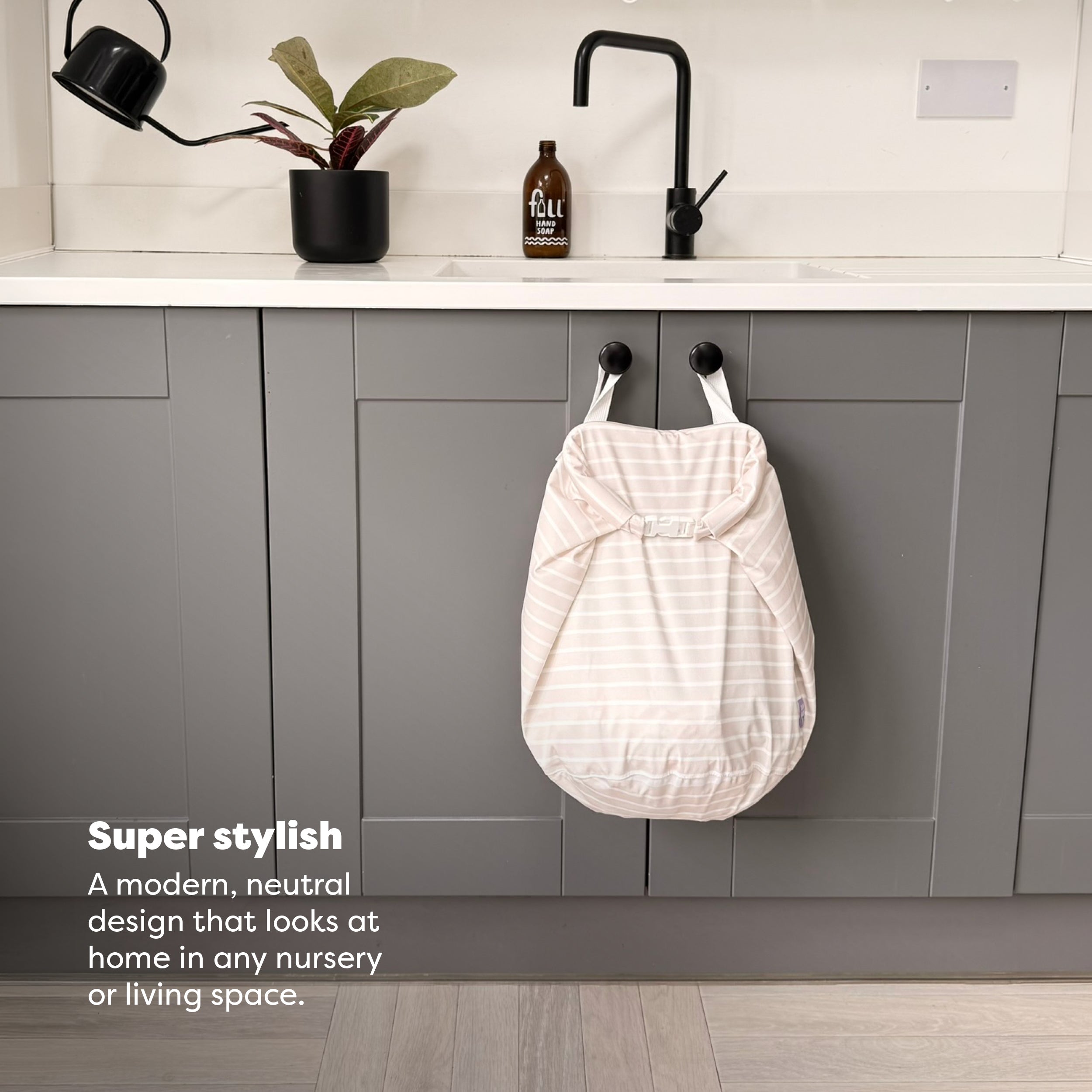 Stay-At-Home Waterproof Wet Nappy Bag in Neutral Stripe