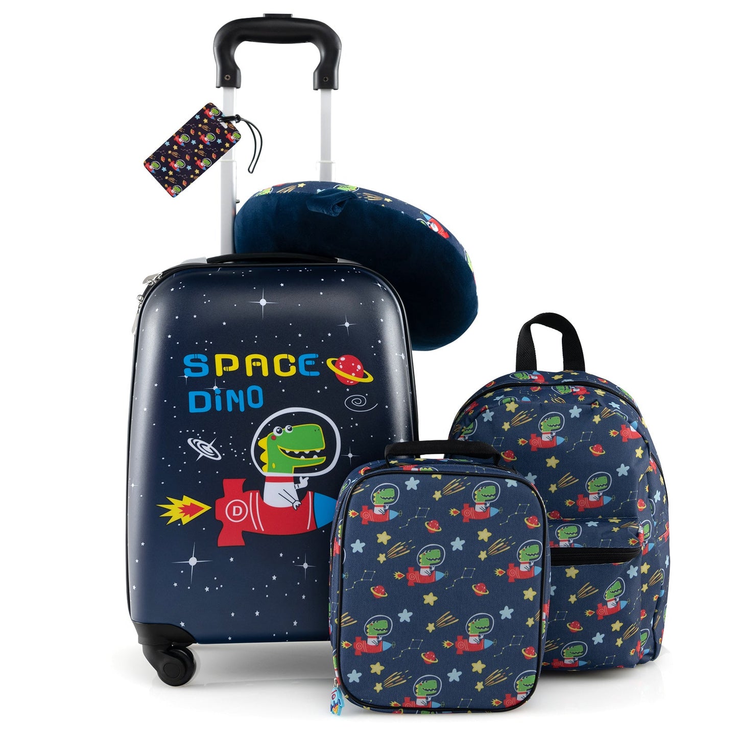 5 Piece Kids Luggage Set Carry-on Children Rolling Suitcase Set with Backpack-Blue