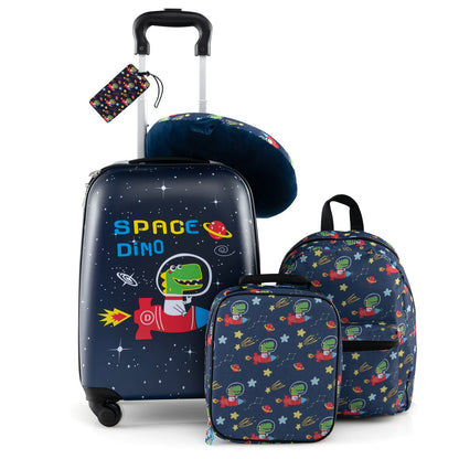 5 Piece Kids Luggage Set Carry-on Children Rolling Suitcase Set with Backpack-Blue