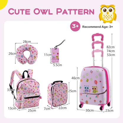 5 Piece Kids Luggage Set Carry-on Children Rolling Suitcase Set with Backpack-Blue