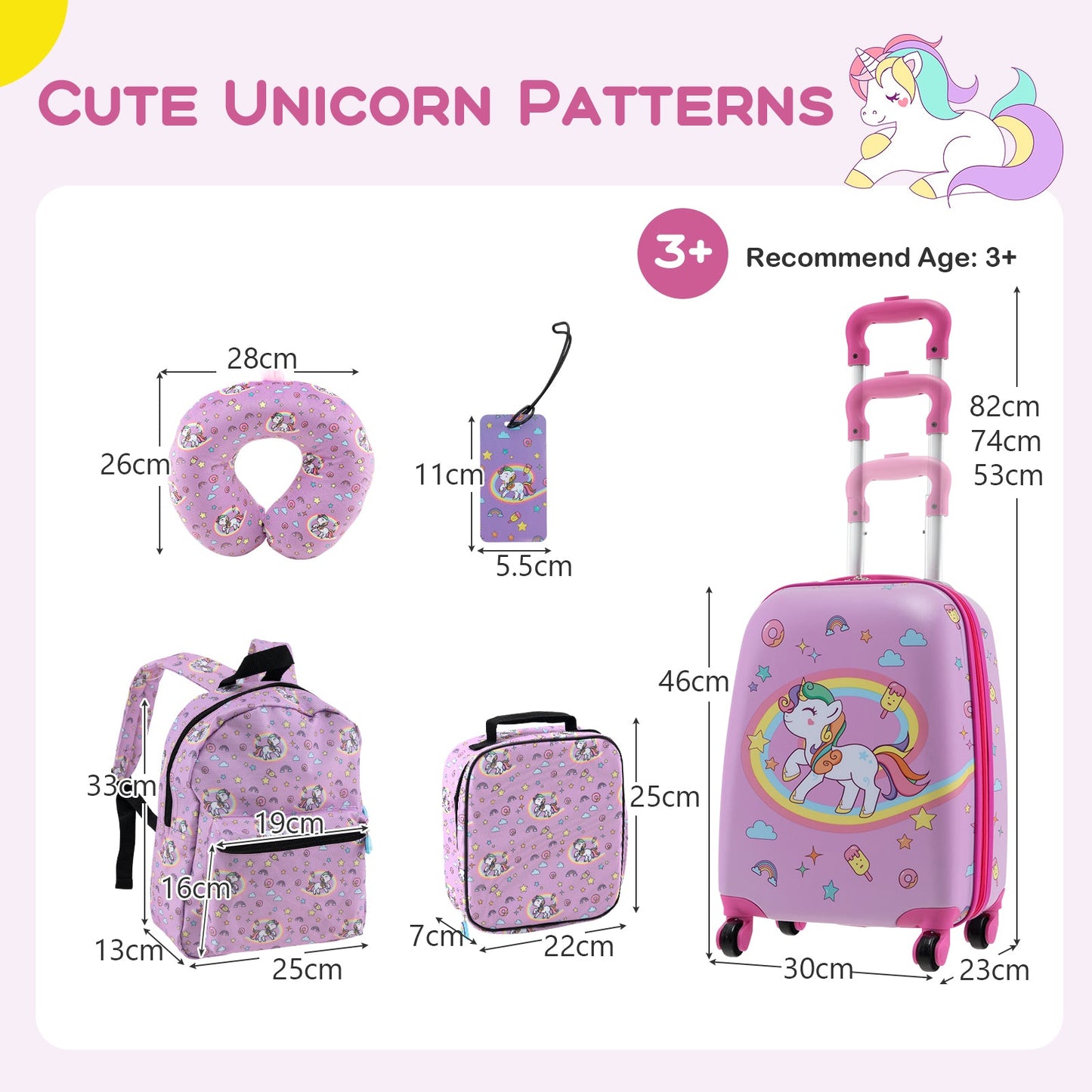 5 Piece Kids Luggage Set Carry-on Children Rolling Suitcase Set with Backpack-Blue