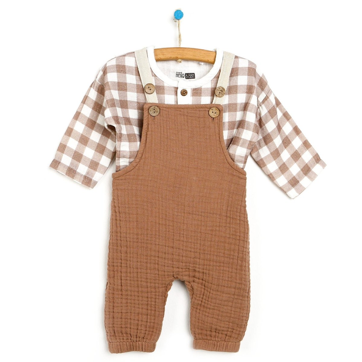 HelloBaby Newborn Muslin Overalls-Sweatshirt - Brown
